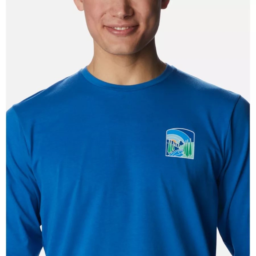 Men's Sun Trek Long Sleeve Graphic T-Shirt Bright Indigo/Suntrek Hills Chest Columbia