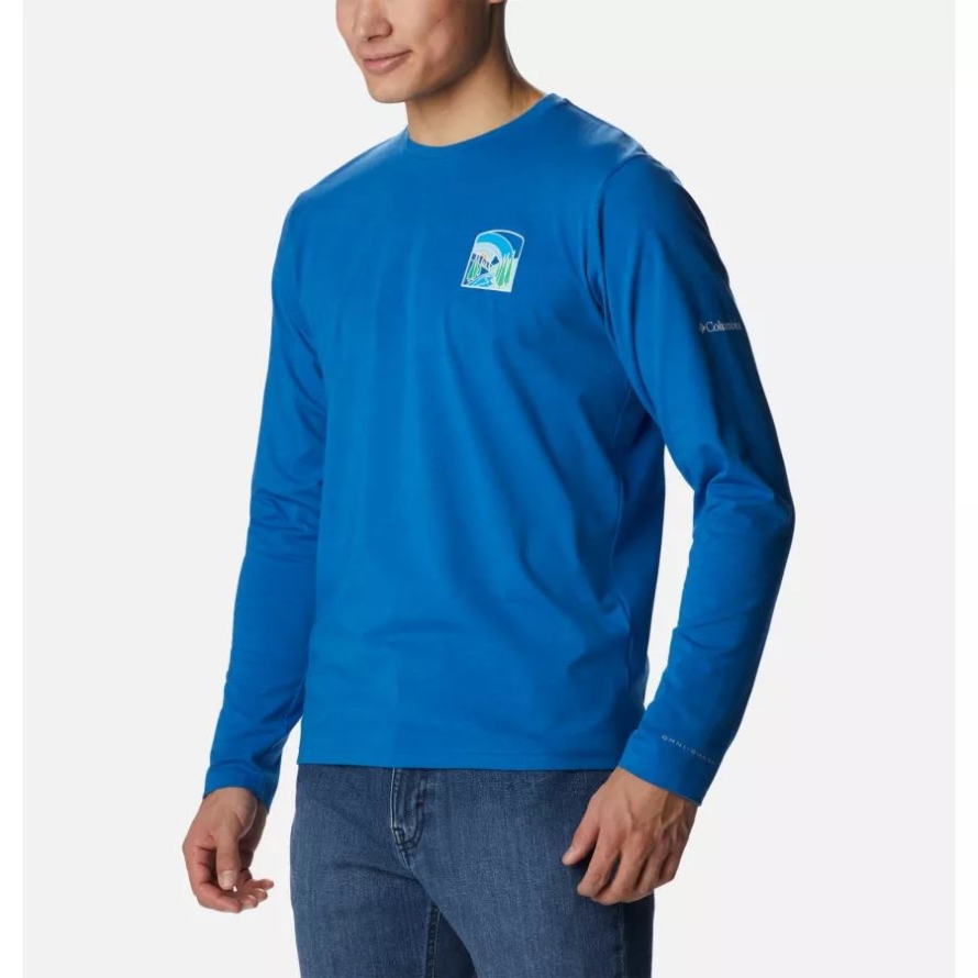 Men's Sun Trek Long Sleeve Graphic T-Shirt Bright Indigo/Suntrek Hills Chest Columbia