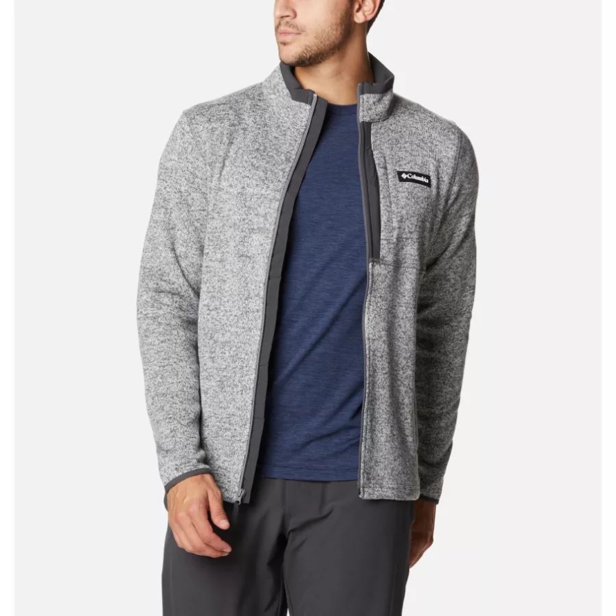 Men's Sweater Weather Fleece Full Zip Jacket Tall Columbia City Grey Heather