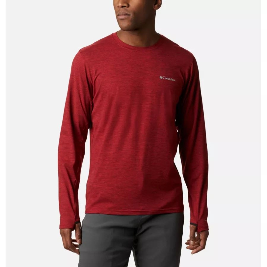 Men's Tech Trail Long Sleeve Crew II Shirt Columbia Mountain Red Heather