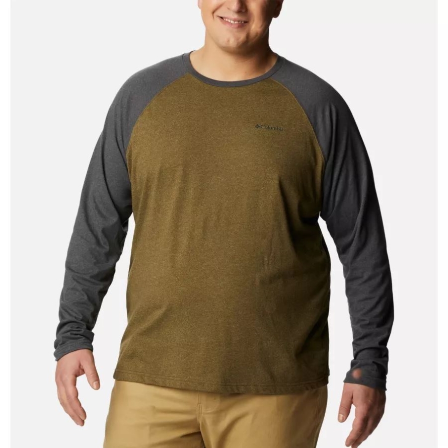 Men's Thistletown Hills Raglan Shirt Big Columbia Olive Green Heather/Shark Heather