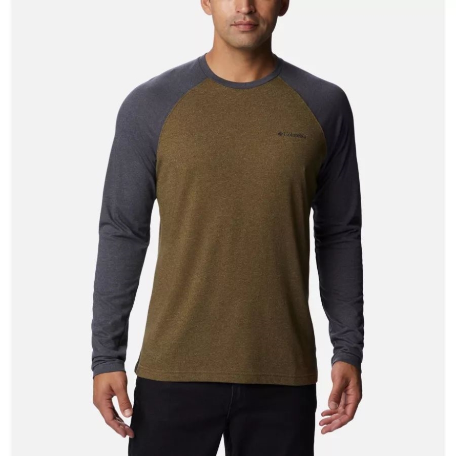 Men's Thistletown Hills Raglan Shirt Olive Green Heather/Shark Heather Columbia