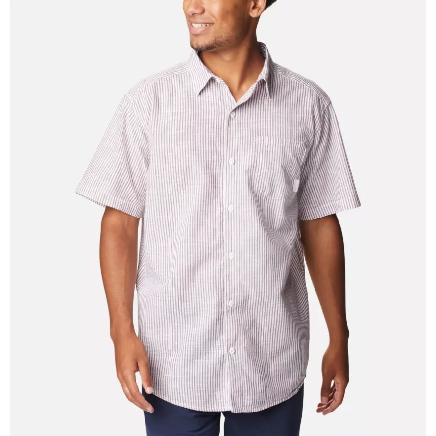 Men's Under Exposure YD Short Sleeve Shirt Columbia Red Onion Oxford Stripe