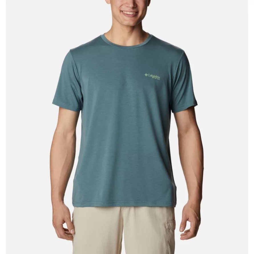 Metal/Safari Gradient Men's PFG Fish Flag Tech Short Sleeve Shirt Columbia