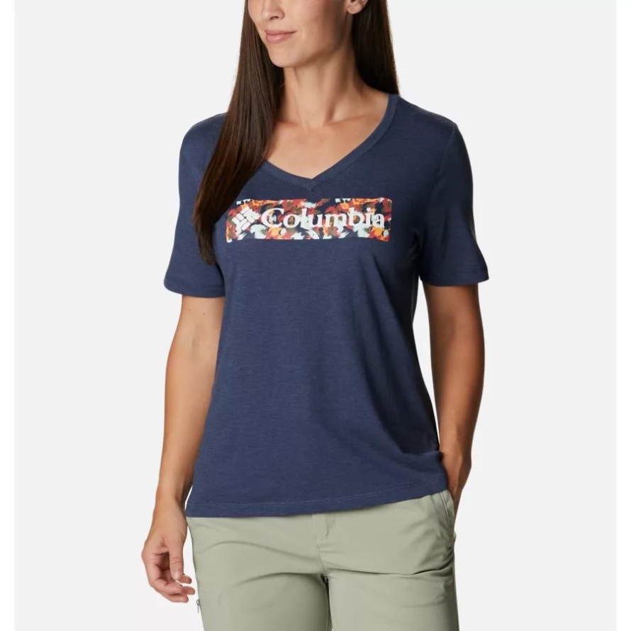 Nocturnal Heather/Typhoon Blooms Framed Women's Bluebird Day Casual Graphic T-Shirt Columbia