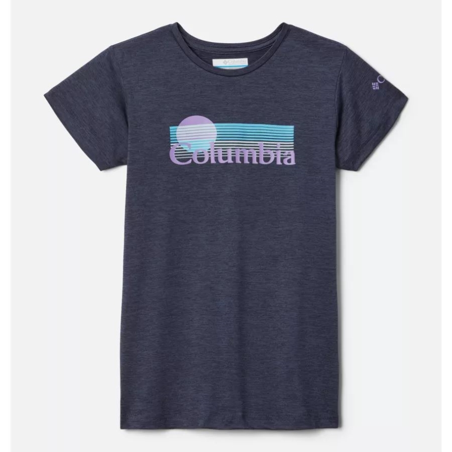 Nocturnal Hthr/Inverted Stripes Graphic Girls' Mission Peak Short Sleeve Graphic T-Shirt Columbia