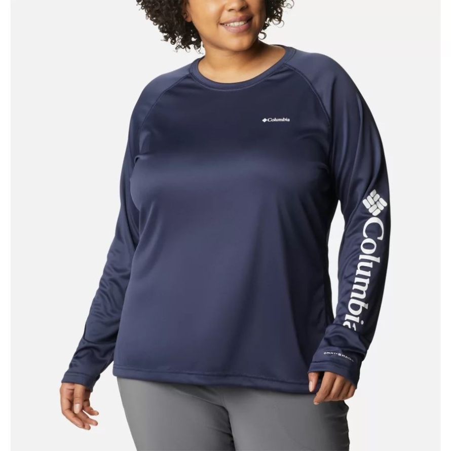 Nocturnal/White Logo Women's Fork Stream Long Sleeve Shirt Plus Size Columbia