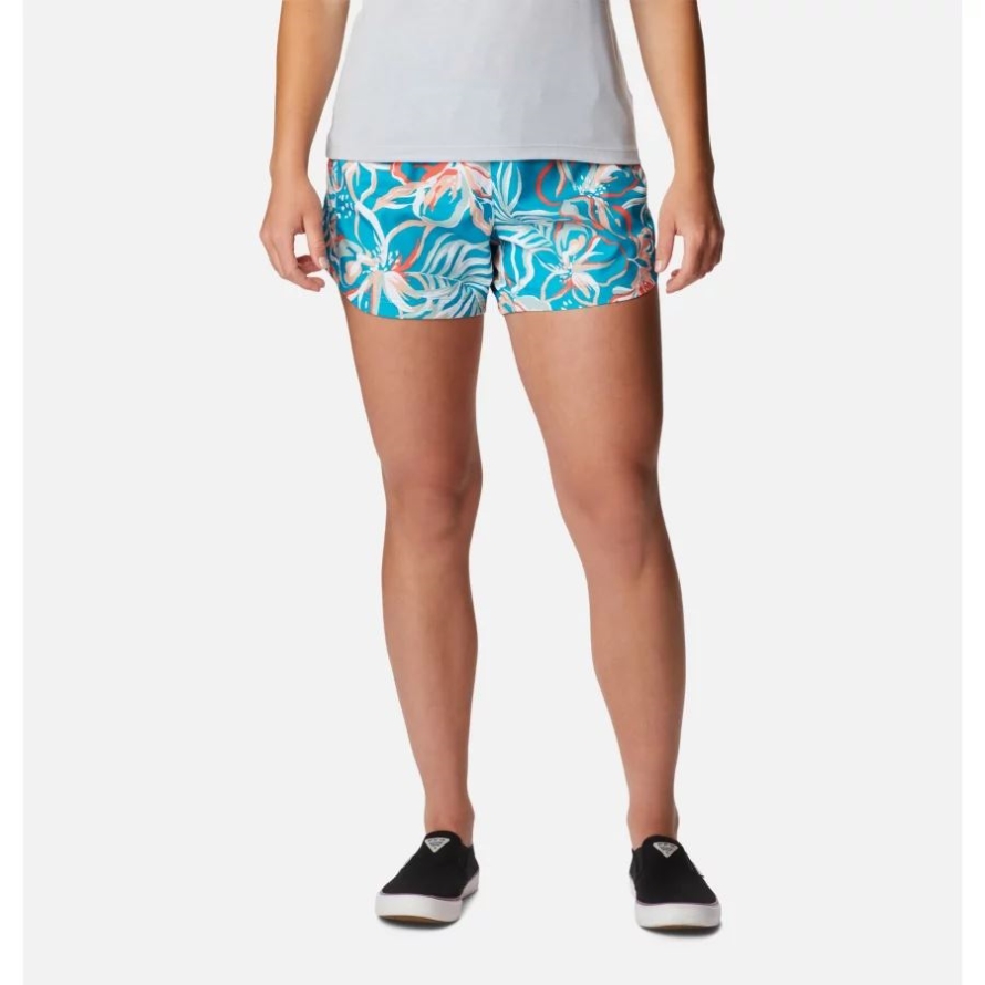 Ocean Teal Tropic Multilines Women's PFG Super Tamiami Pull-On Shorts Columbia