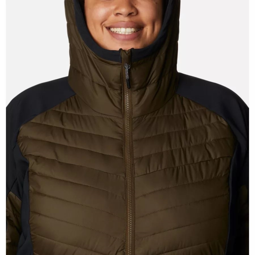 Olive Green/Black Women's Powder Lite Hybrid Hooded Jacket Plus Size Columbia