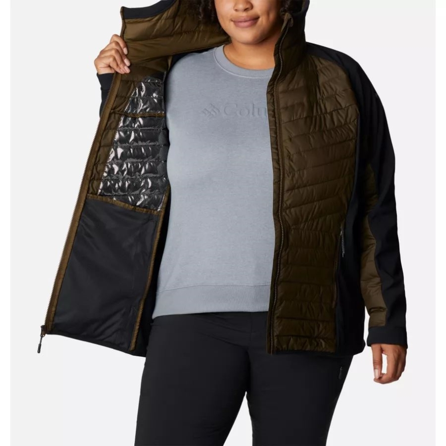 Olive Green/Black Women's Powder Lite Hybrid Hooded Jacket Plus Size Columbia