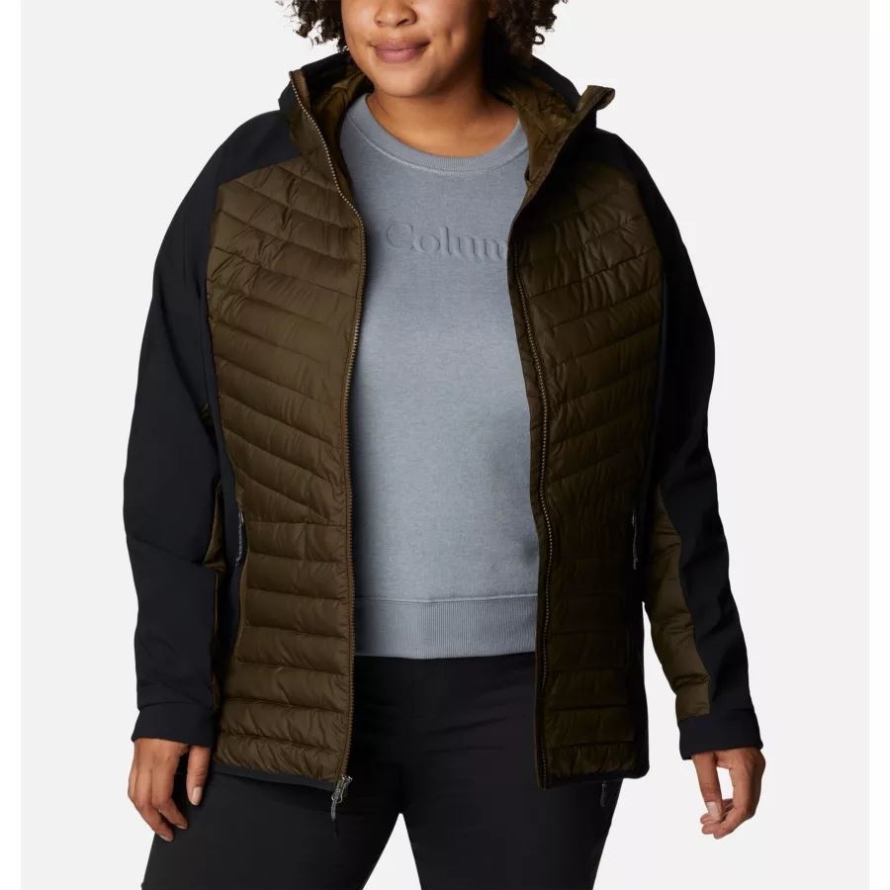 Olive Green/Black Women's Powder Lite Hybrid Hooded Jacket Plus Size Columbia