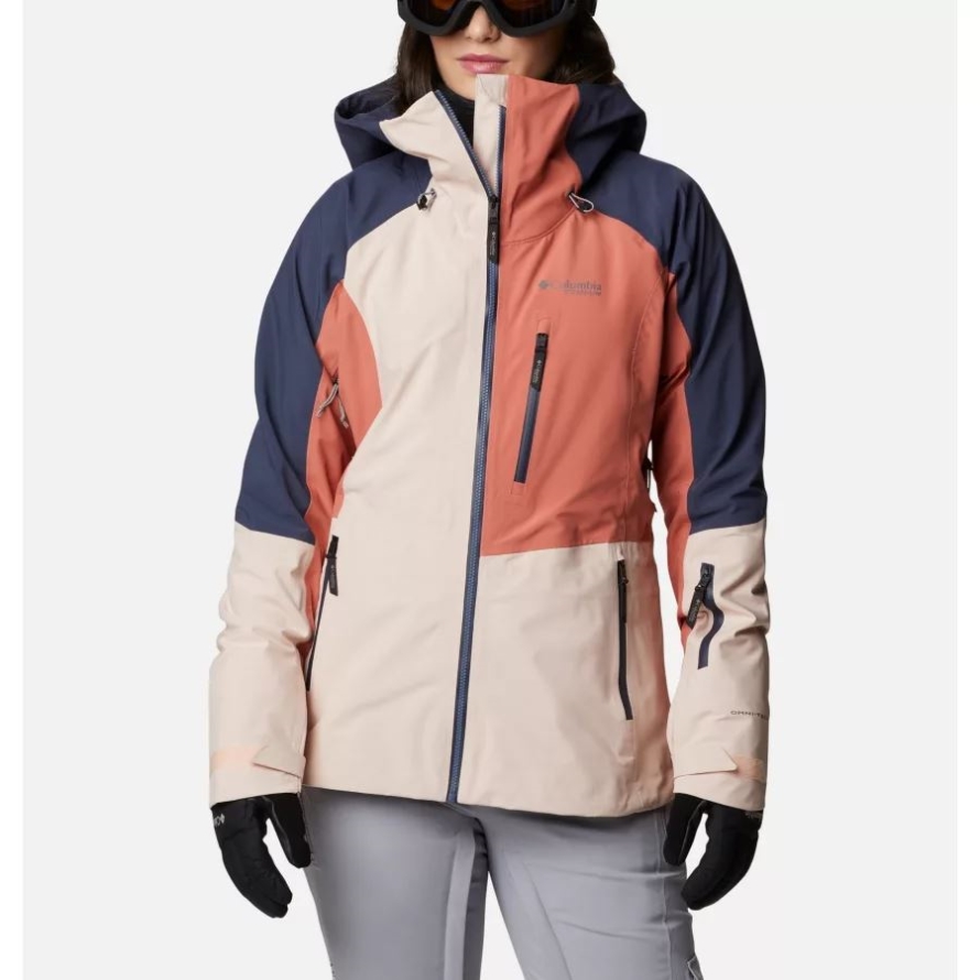 Peach Blossom/Dark Coral/Nocturnal Columbia Women's Platinum Peak Waterproof Shell Ski Jacket