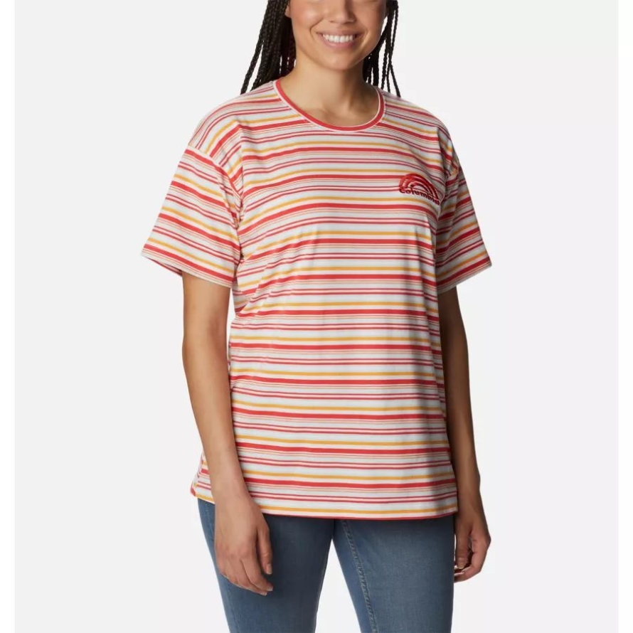 Red Hibiscus Climate Change Stripe Women's Sun Trek Oversized T-Shirt Columbia