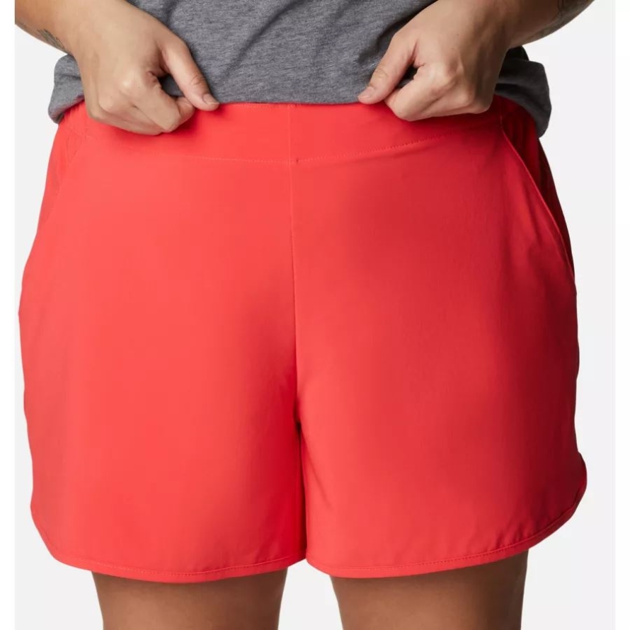 Red Hibiscus Columbia Women's Pleasant Creek Stretch Shorts Plus Size