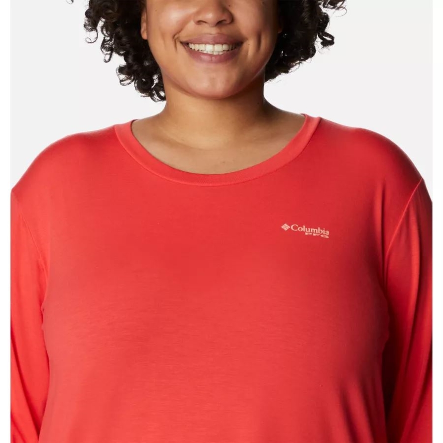 Red Hibiscus/Cool Grey Gradient Women's PFG Slack Water Graphic Long Sleeve Shirt Plus Size Columbia