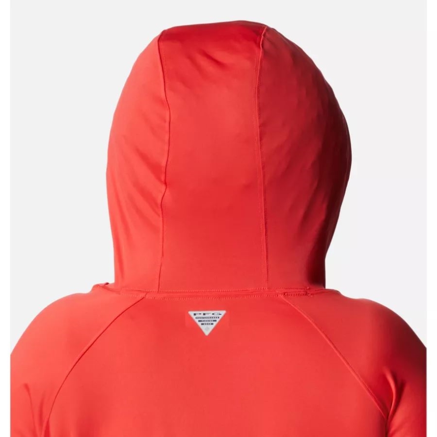 Red Hibiscus/White Logo Columbia Women's PFG Tidal Tee Hoodie Plus Size
