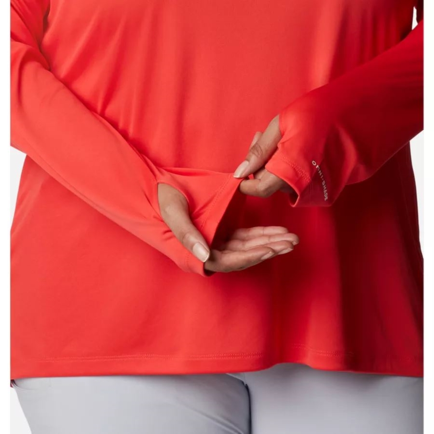 Red Hibiscus/White Logo Columbia Women's PFG Tidal Tee Hoodie Plus Size