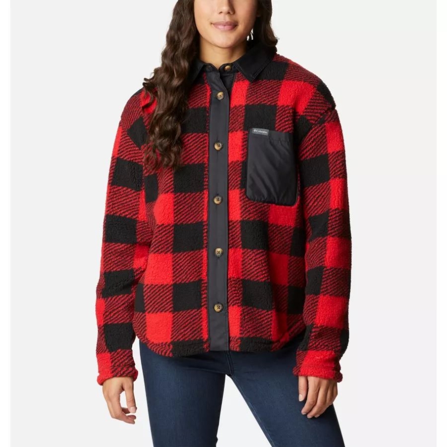 Red Lily Check Print Columbia Women's West Bend Shirt Jacket