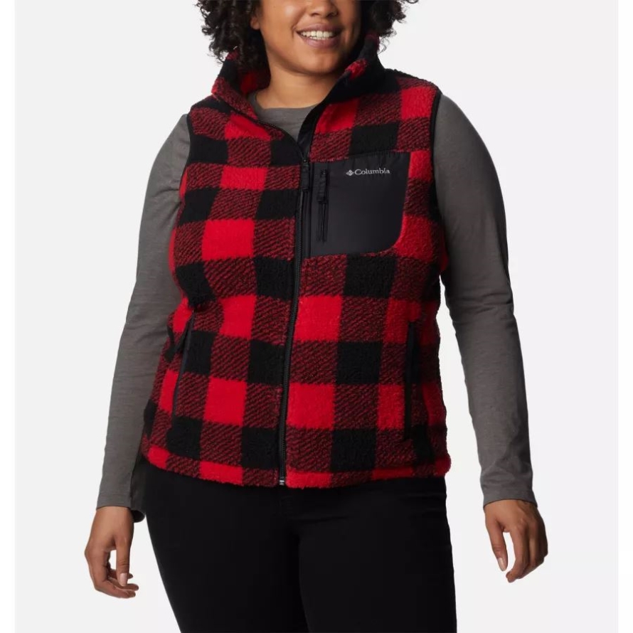 Red Lily Check Print Columbia Women's West Bend Vest Plus Size