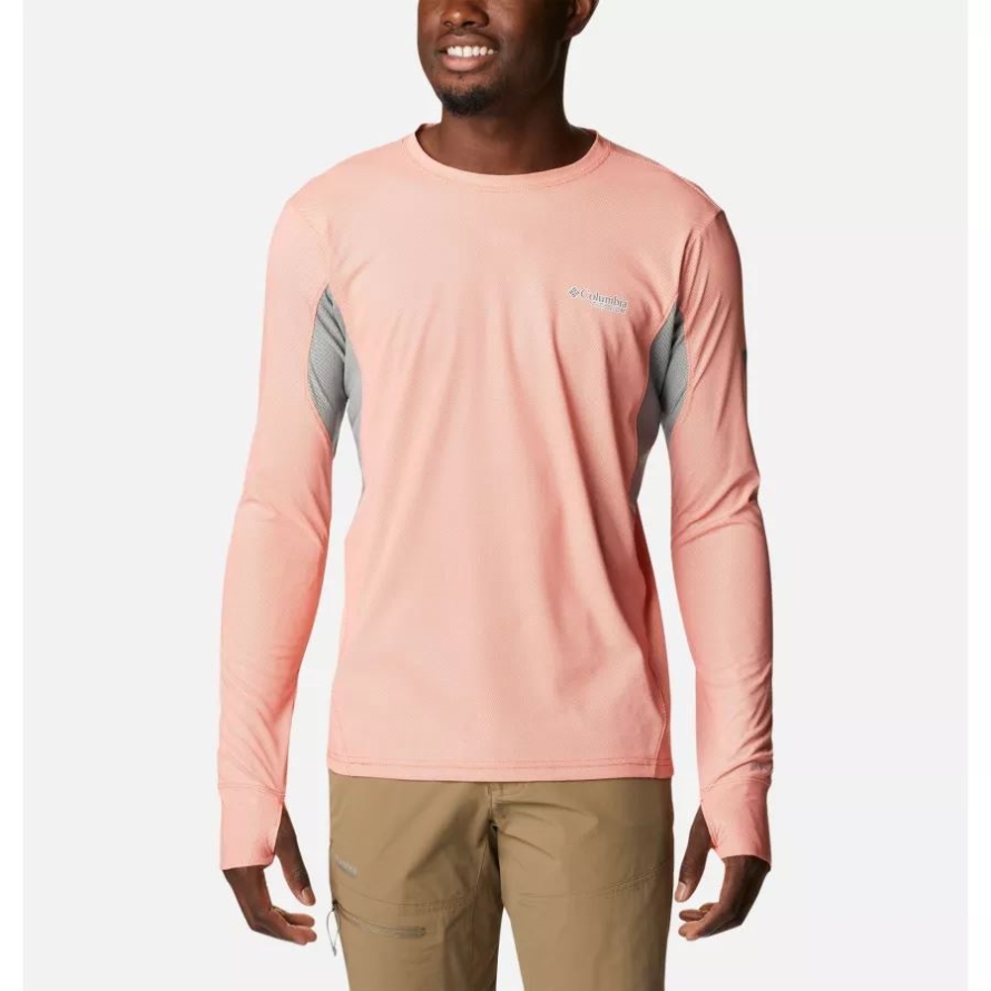 Red Quartz/Shark Columbia Men's Titan Pass 2.0 Technical Long Sleeve T-Shirt