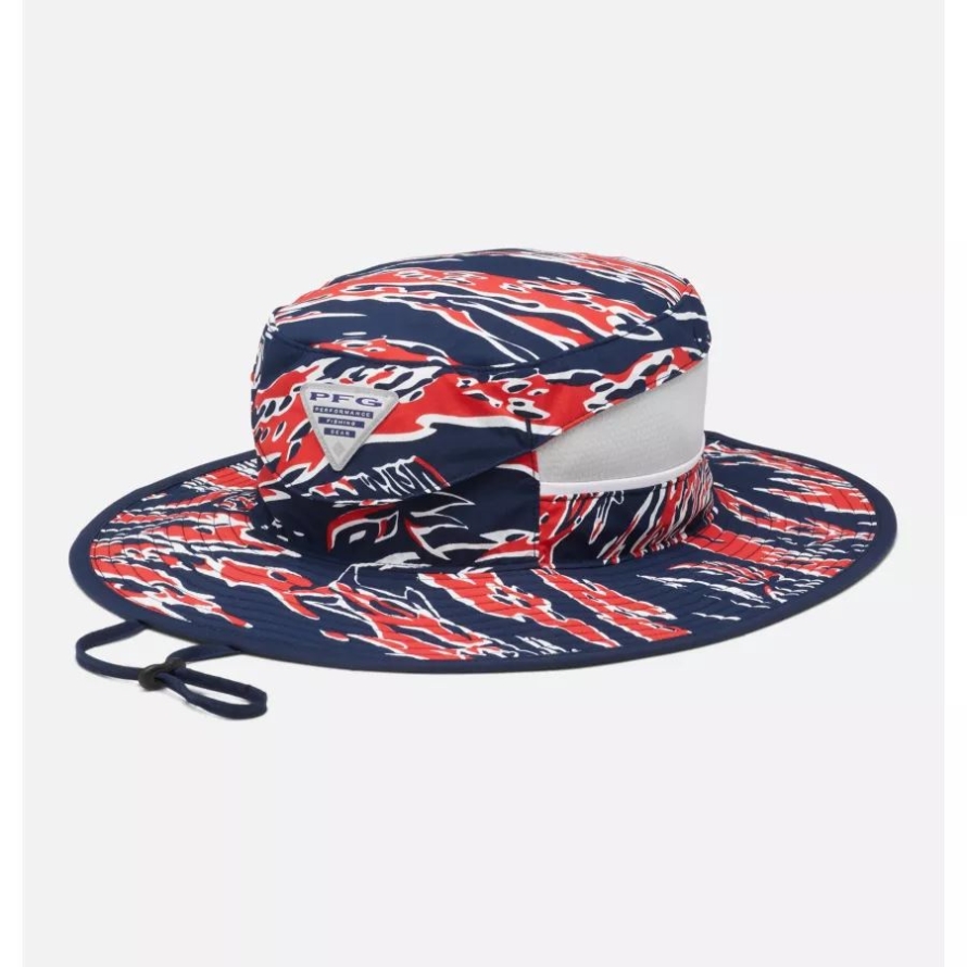 Red Spark/Rough Waves Print Columbia PFG Super Backcast Booney Hat