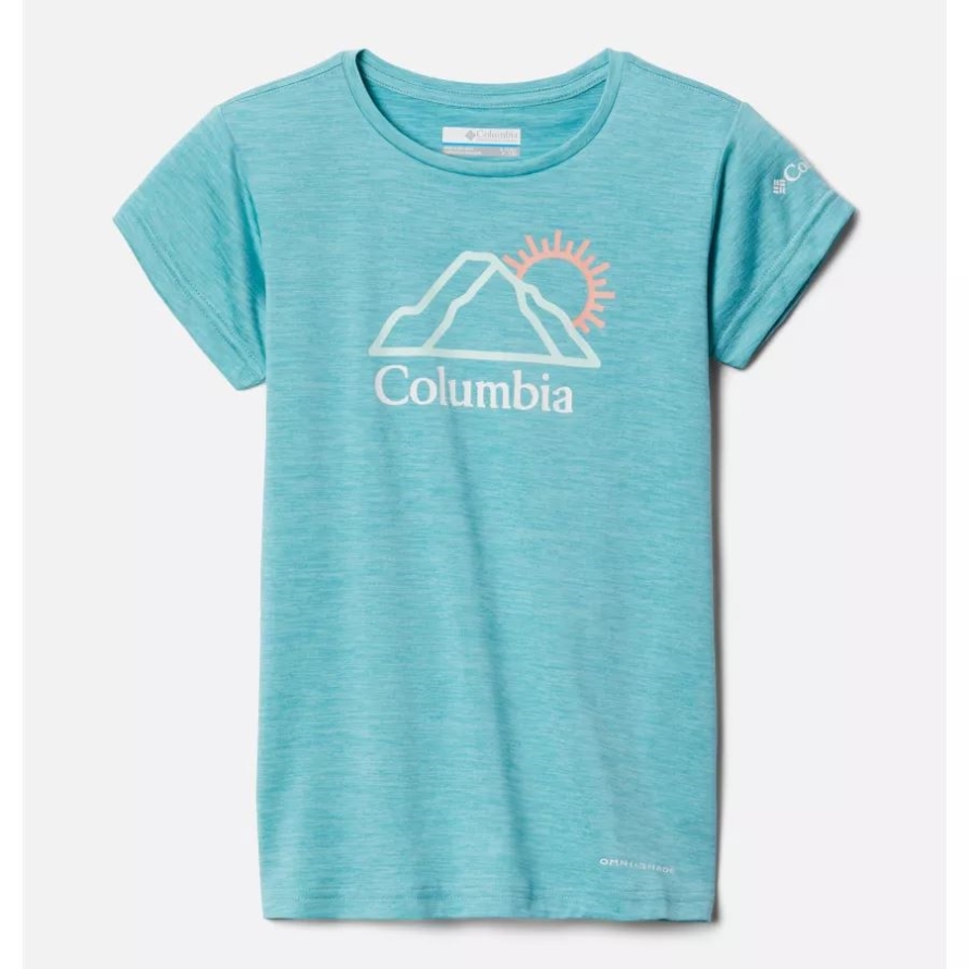 Sea Wave Heather Bright Peaks Columbia Brand Girls' Mission Peak Short Sleeve Graphic T-Shirt