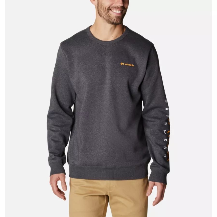 Shark Heather/Columbia Brand Stencil Sleeve Columbia Brand Men's Columbia Brand Logo Fleece Crew