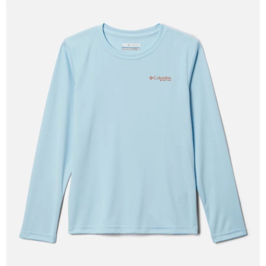 Spring Blue/Island Orange Columbia Boys' PFG Terminal Tackle Fish Flag Long Sleeve Shirt