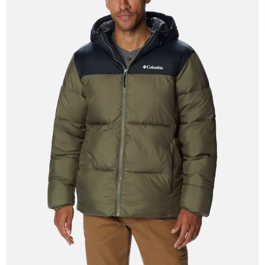 Stone Green/Black Men's Puffect Hooded Puffer Jacket Columbia