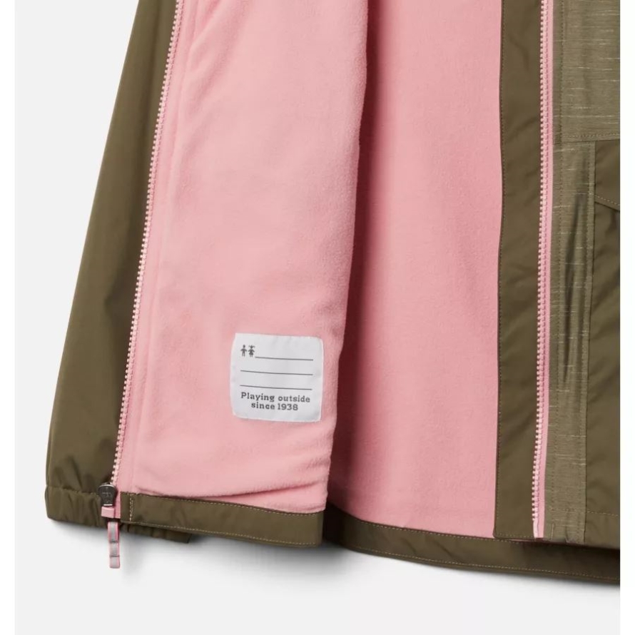 Stone Green/Stone Green Slub Girls' Rainy Trails Fleece Lined Jacket Columbia