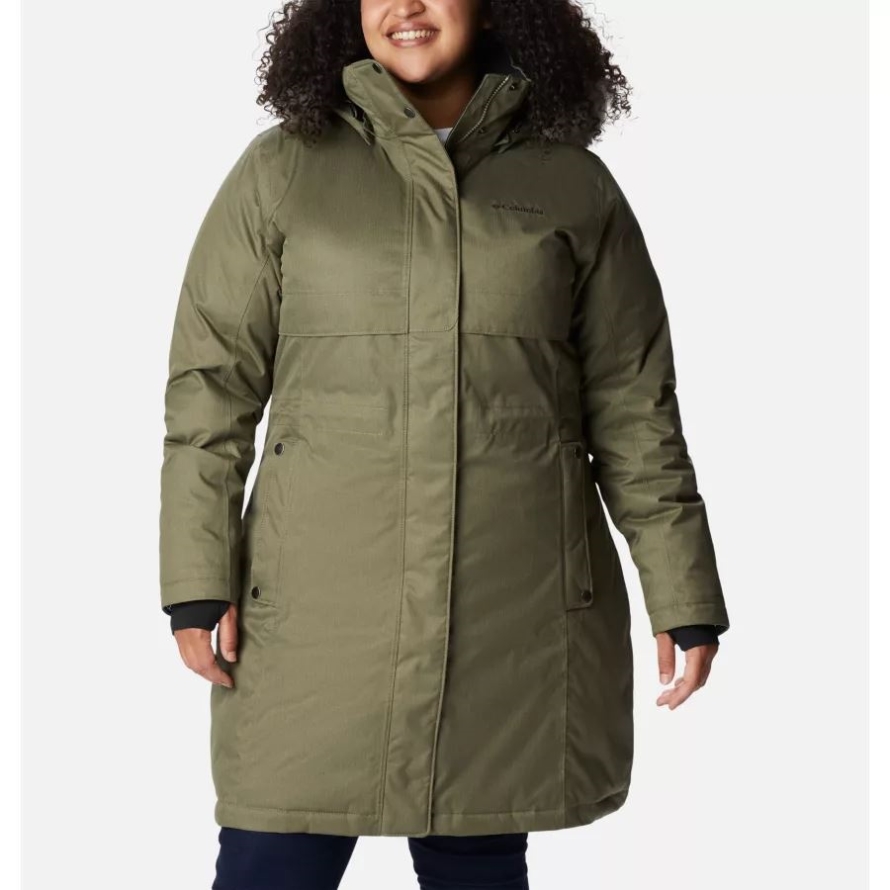 Stone Green Women's Apres Arson Winter Long Down Jacket Plus Size Columbia
