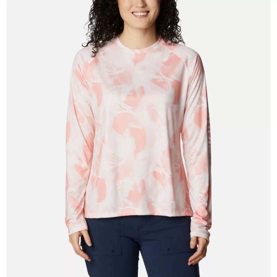 Tiki Pink/Auroras Print Women's PFG Super Tidal Tee Long Sleeve Columbia