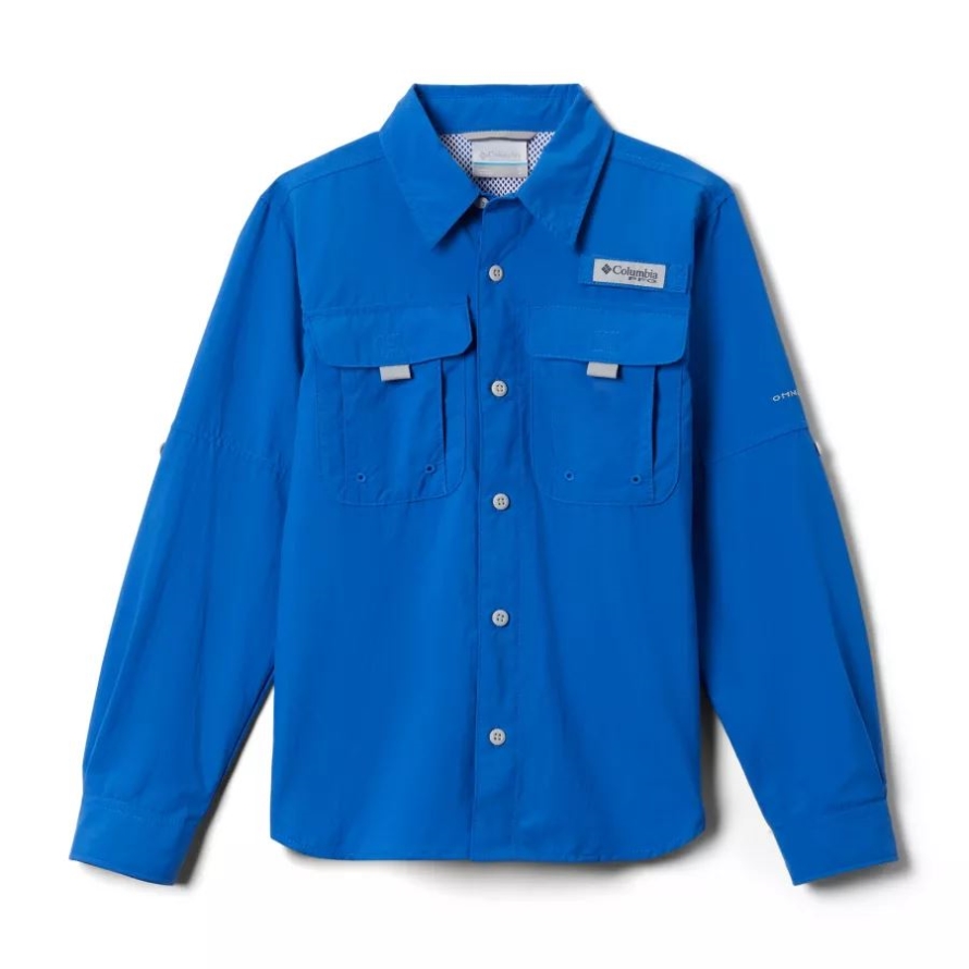 Vivid Blue Columbia Boys' PFG Bahama Long Sleeve Shirt