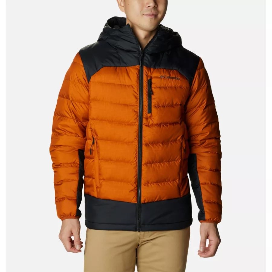 Warm Copper/Black Columbia Men's Autumn Park Down Hooded Jacket