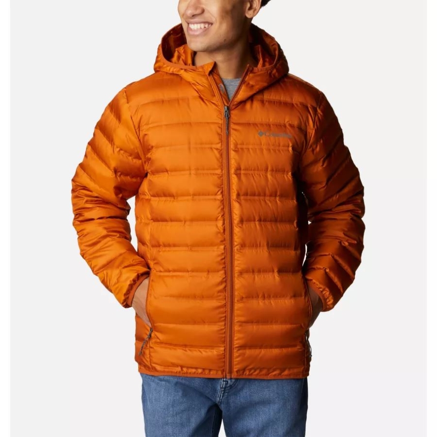 Warm Copper Columbia Brand Men's Lake 22 Down Hooded Jacket