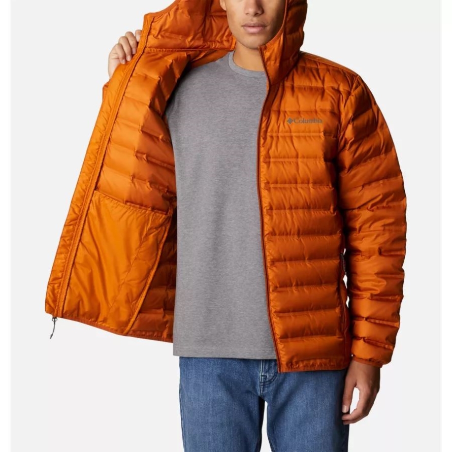 Warm Copper Columbia Brand Men's Lake 22 Down Hooded Jacket