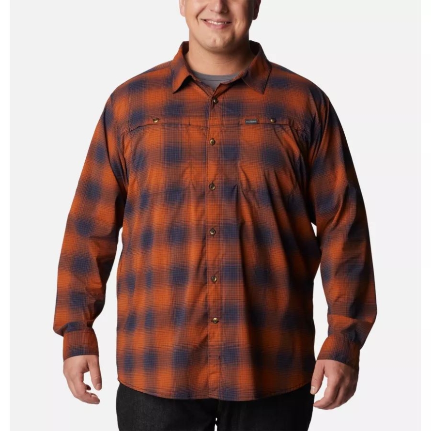 Warm Copper Soft Ombre Columbia Men's Newton Ridge II Plaid Long Sleeve Big
