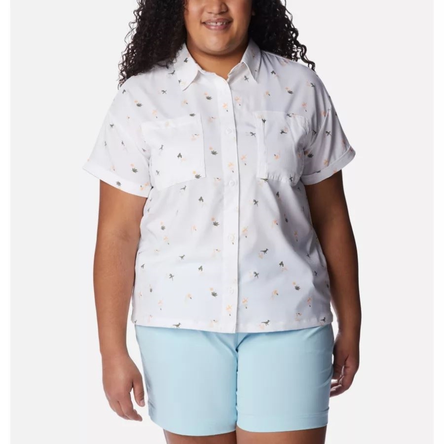 White/Baja Blitz Columbia Women's Silver Ridge Utility Short Sleeve Shirt Plus