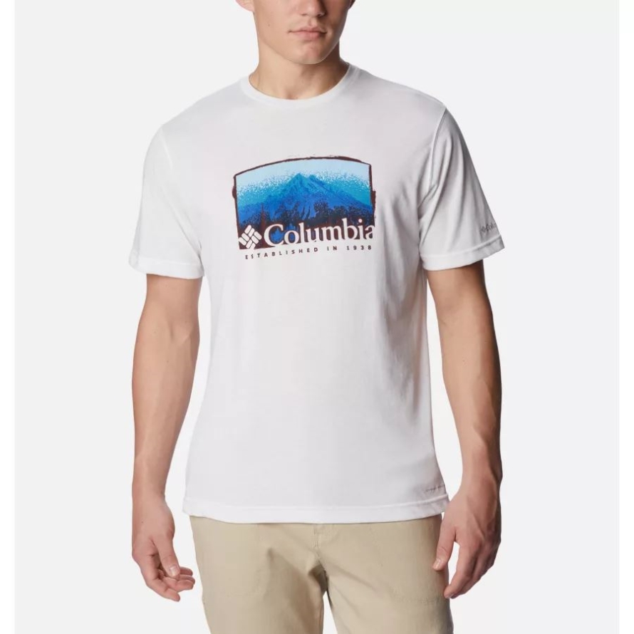 White/Foggy Haven Men's Thistletown Hills Graphic T-Shirt Columbia Brand