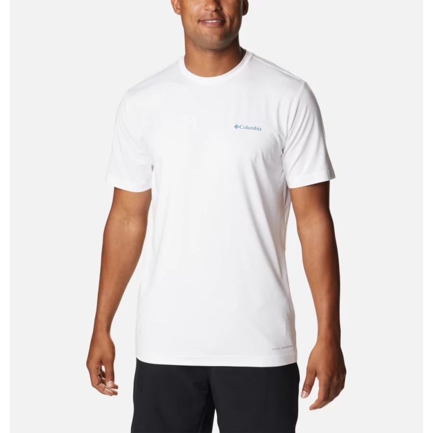 White Heather/CSC Stacked Logo Men's Tech Trail Graphic T-Shirt Columbia