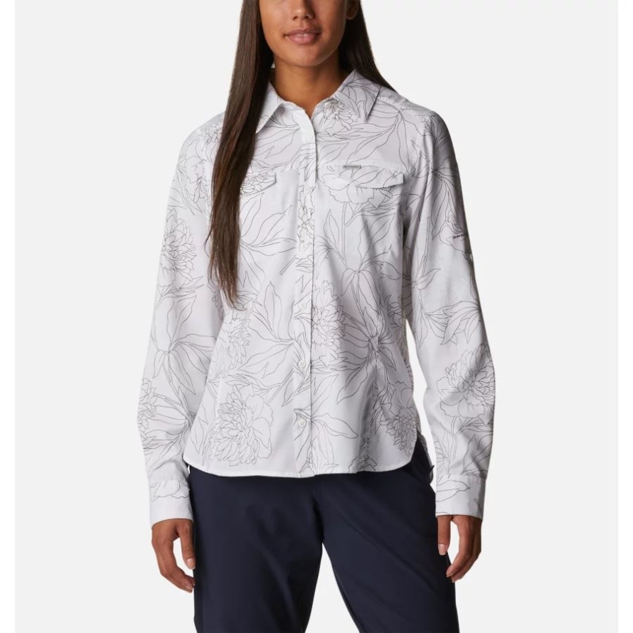 White Leafy Lines Columbia Women's Silver Ridge Lite Plaid Long Sleeve Shirt