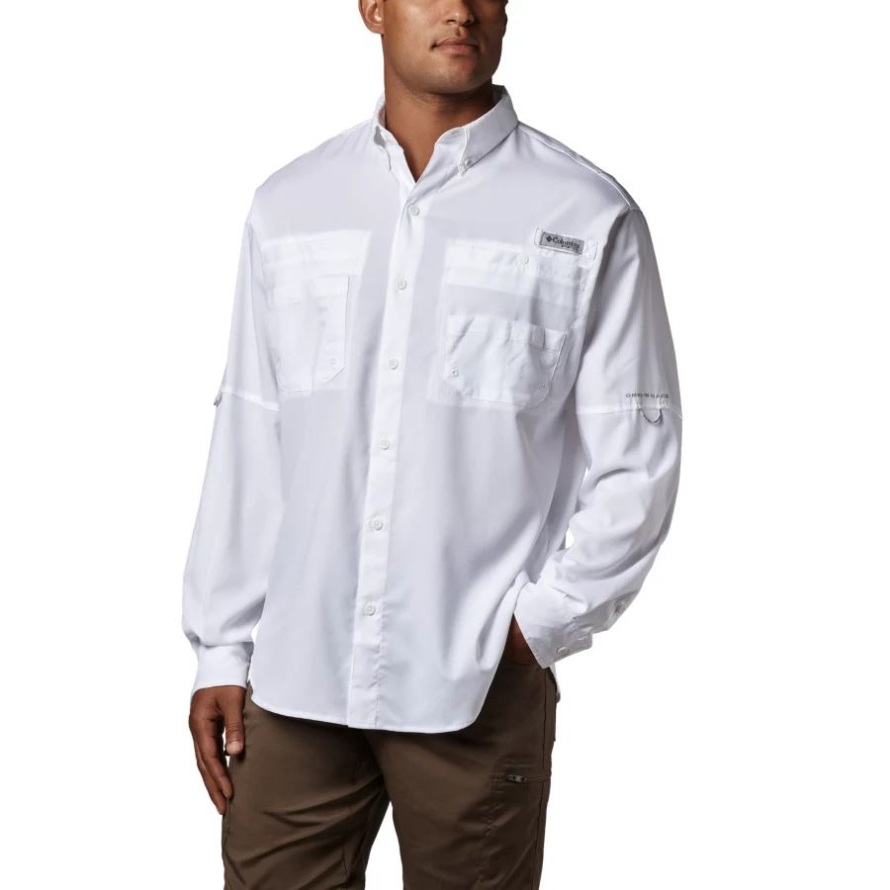 White Men's PFG Tamiami II Long Sleeve Shirt Tall Columbia