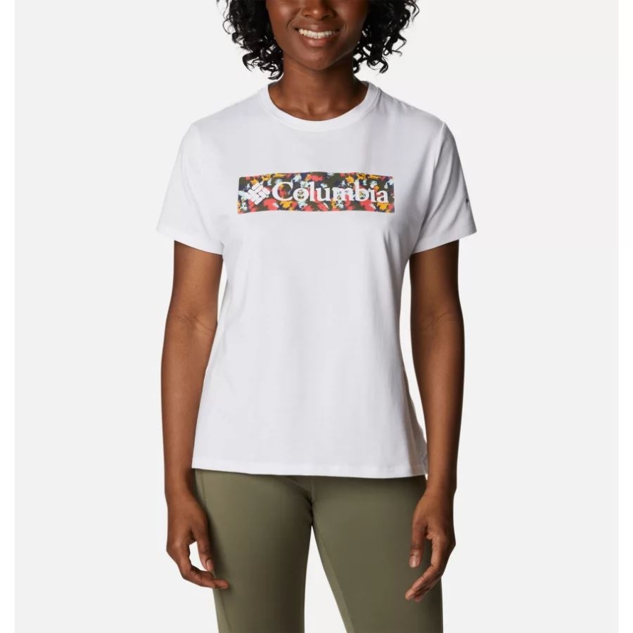 White/Typhoon Bloom Frame Columbia Women's Sun Trek Technical Graphic T-Shirt