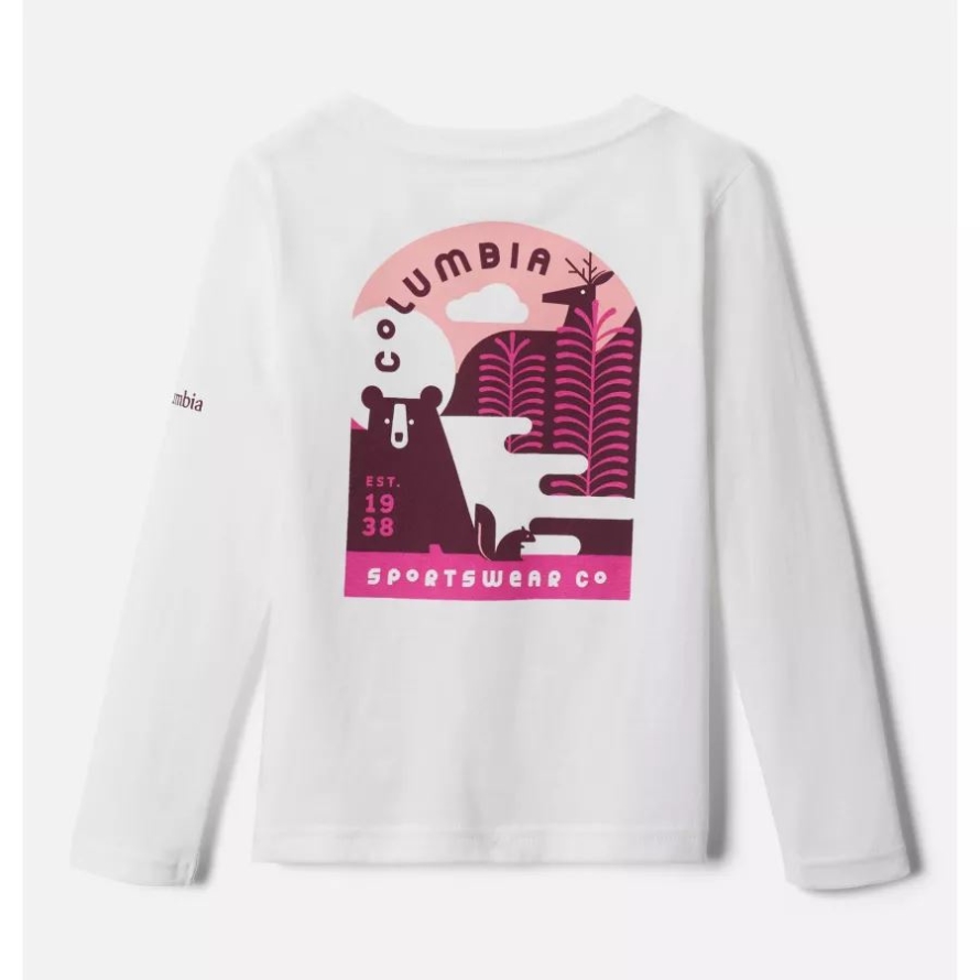 White/Winterlands Columbia Girls' Toddler Hazeldel Hill LS Graphic Tee