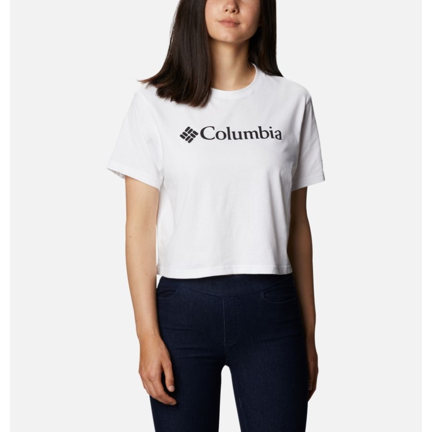 White Women's North Cascades Graphic Cropped T-Shirt Columbia