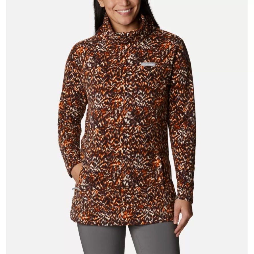 Women's Ali Peak Fleece Tunic Columbia Warm Copper Terrain Print
