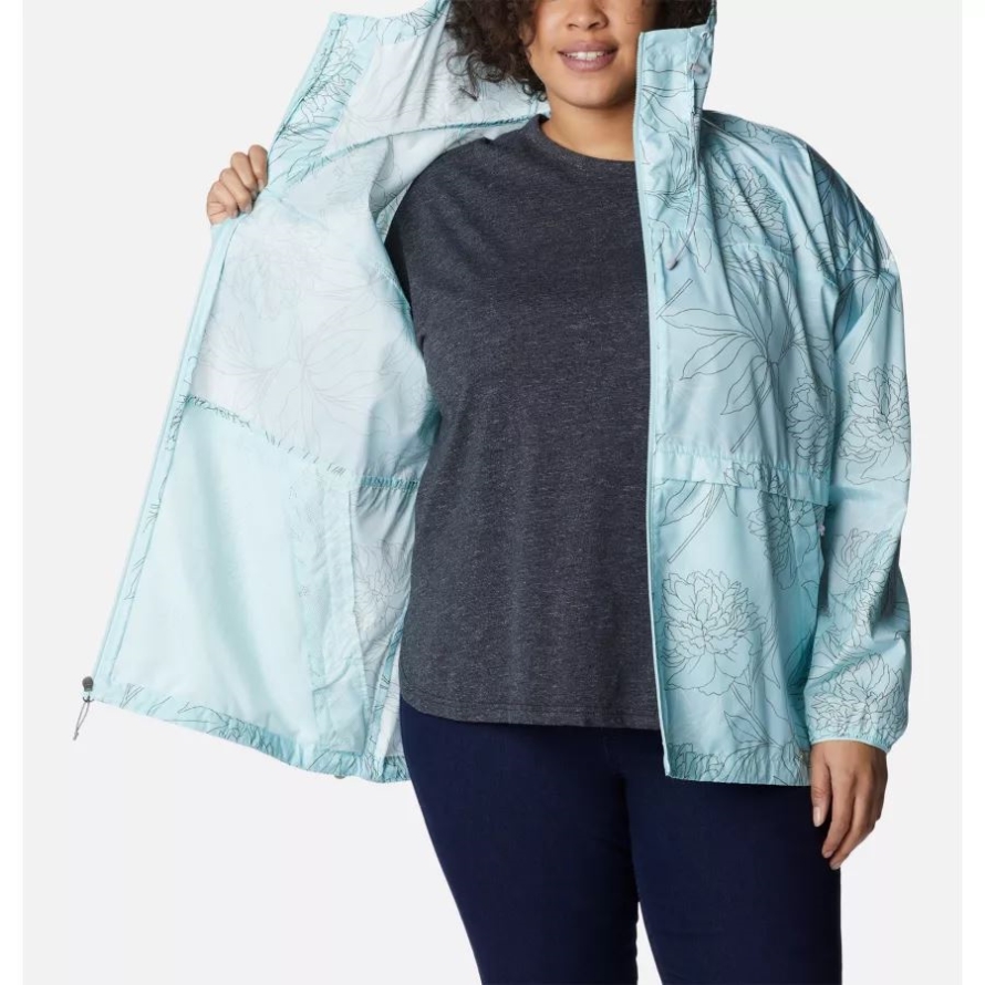 Women's Alpine Chill Windbreaker Jacket Plus Size Columbia Icy Morn Leafy Lines
