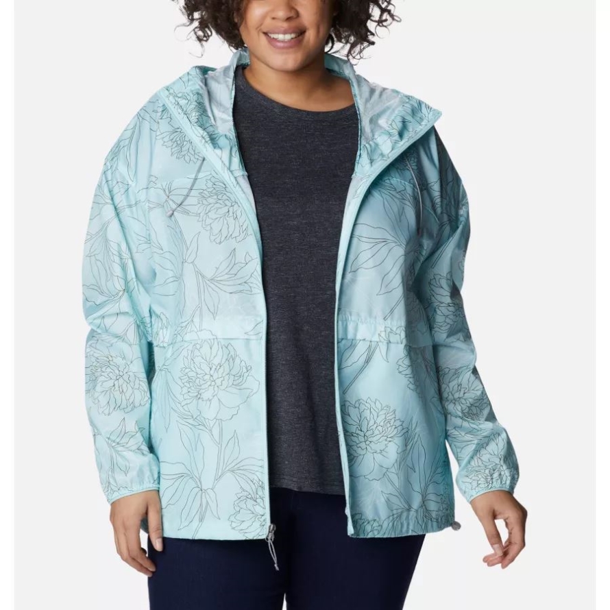 Women's Alpine Chill Windbreaker Jacket Plus Size Columbia Icy Morn Leafy Lines