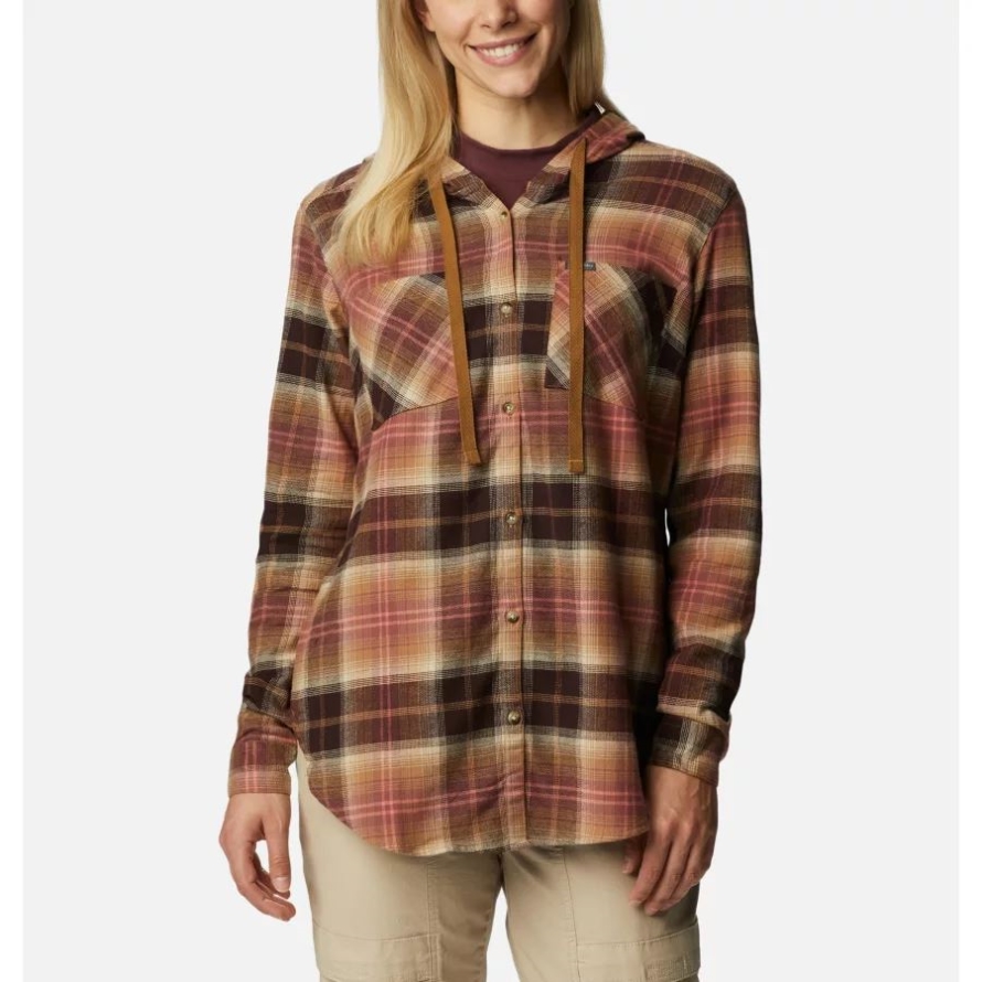 Women's Anytime Stretch Hooded Long Sleeve Shirt Columbia New Cinder Ombre Multi