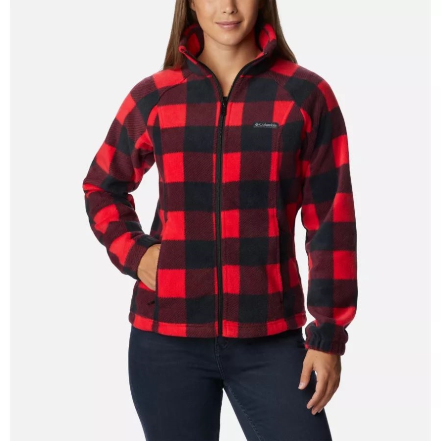 Women's Benton Springs Printed Full Zip Fleece Jacket Columbia Red Lily Check